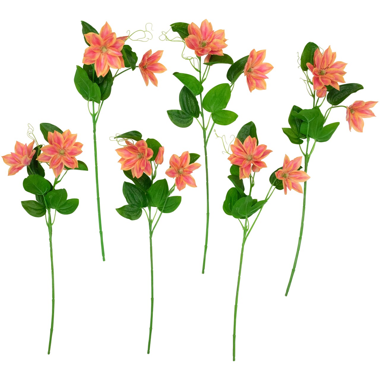 Northlight Real Touch&#x2122; Coral Orange Artificial Lotus Floral Sprays, Set of 6 - 25&#x22;